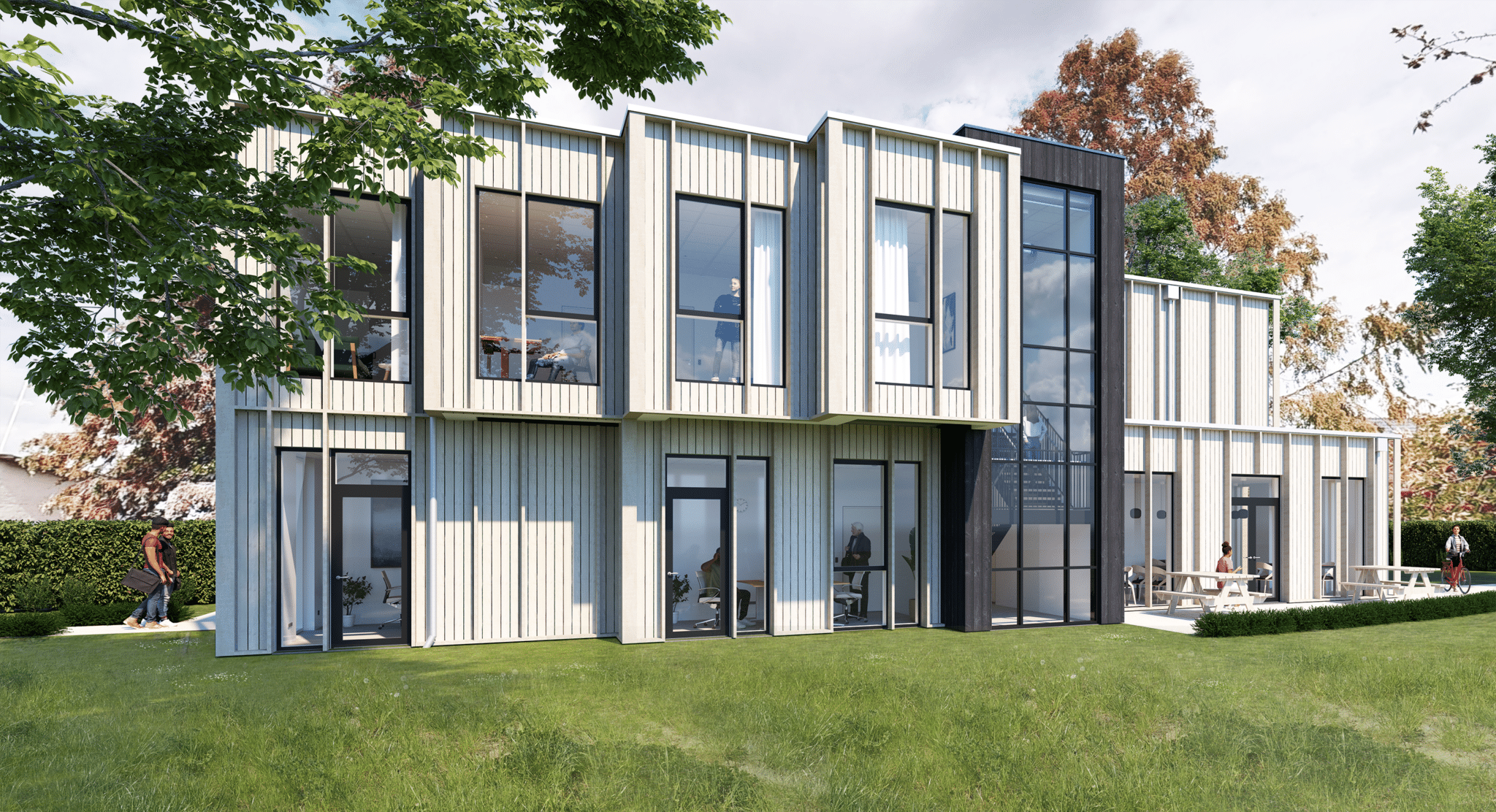 Arkitektens visualisering af sydfacaden på et boligprojekt.